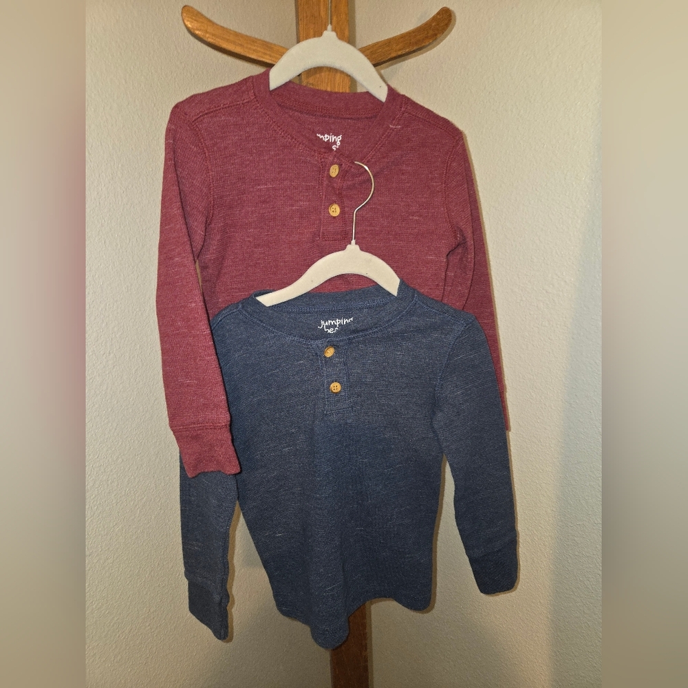 Jumping Beans Long Sleeve Henley Shirts - Burgundy and Navy